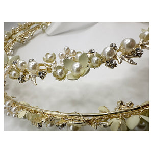 NIKI GOLD PEARL CRYSTAL CHAMPAGNE GOLD STEFANA WEDDING CROWNS