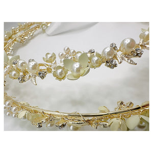 NIKI GOLD PEARL CRYSTAL CHAMPAGNE GOLD STEFANA WEDDING CROWNS