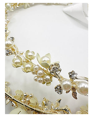 NIKI GOLD PEARL CRYSTAL CHAMPAGNE GOLD STEFANA WEDDING CROWNS