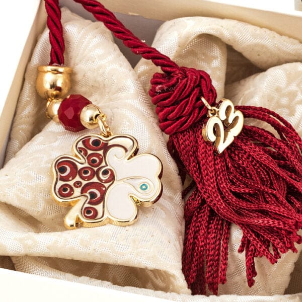 Mini Red Good Luck Gouri  / Charm Four Leaf Clover