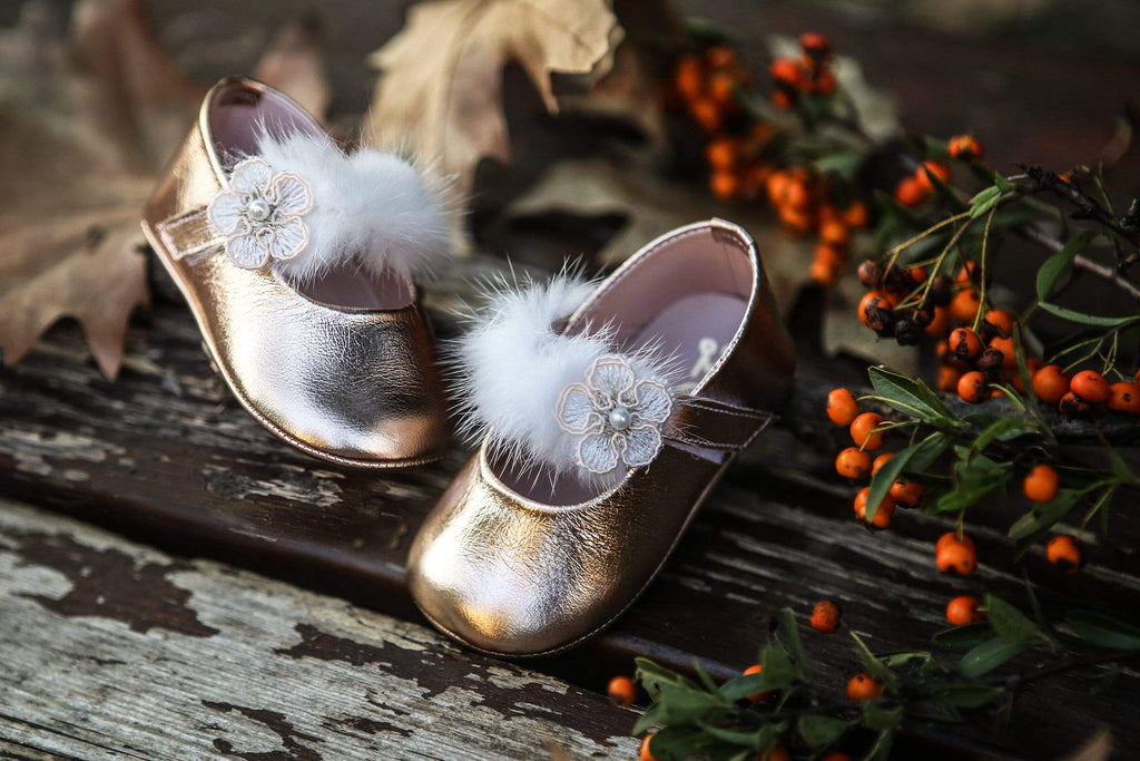 Golden Feather Baby Baptism / Christening Shoes